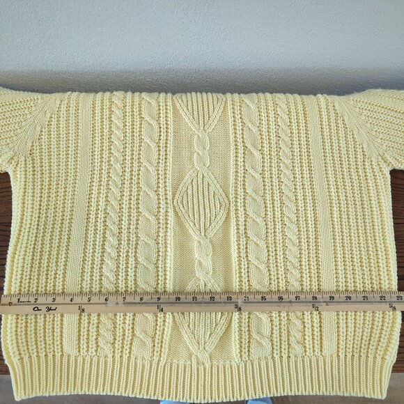 Vintage Joan‎ Harper Cable Knit Womens Sweater Yellow Acrylic Button Neck Large - Picture 9 of 13